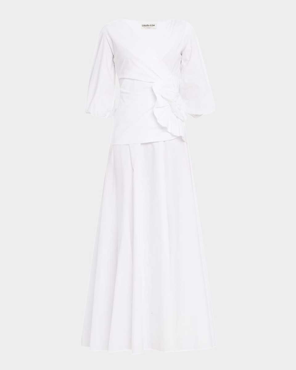 Flower-Embellished Stretch Cotton Maxi Dress